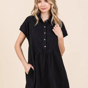 Mittoshop Twill Short Sleeve Collared Mini Dress
